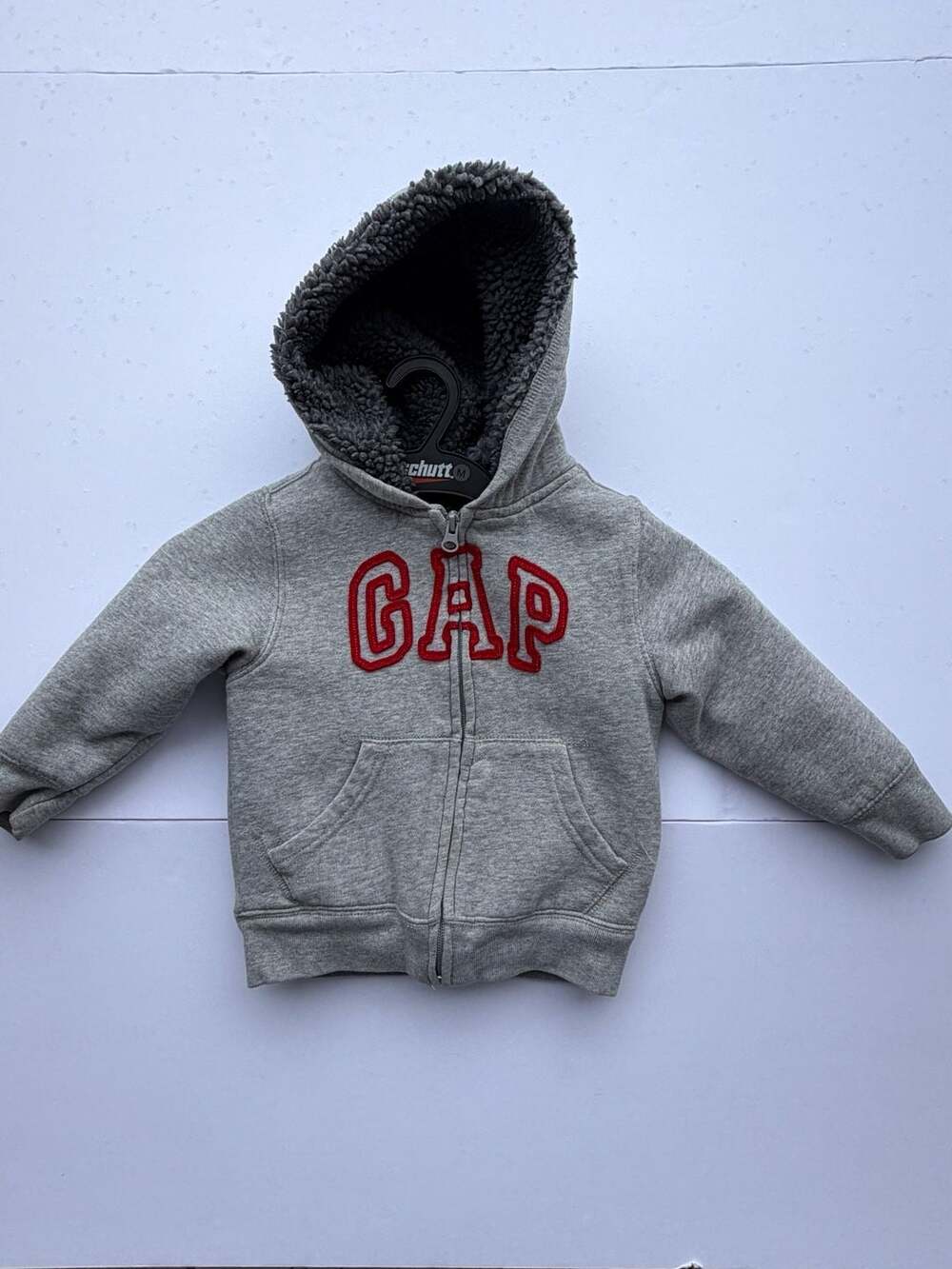 Baby Gap Gray Sherpa Lined Full Zip Hoodie Logo Sweatshirt Toddler 3T
